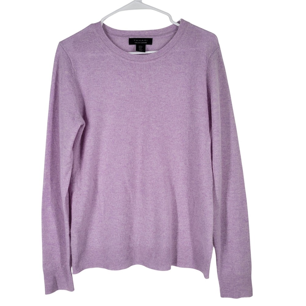 Tahari Women's Light Purple 100%2 Ply‎ Cashmere Crew Neck Sweater Size M